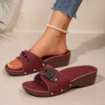 Buckle Strap Wedge Slide Sandals - Image 5