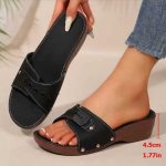 Buckle Strap Wedge Slide Sandals - Image 3